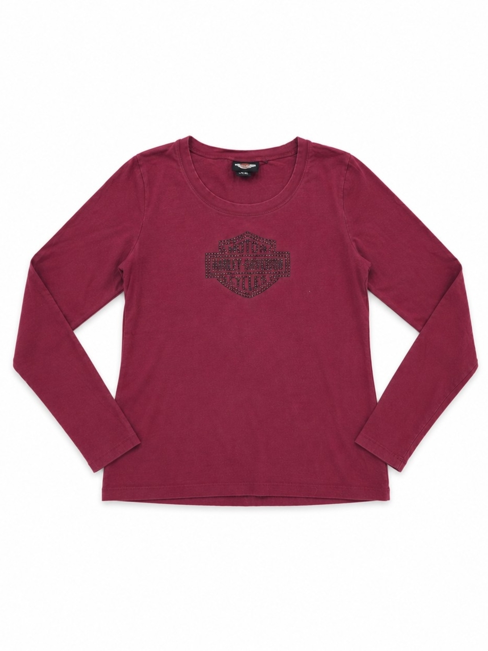 Harley-Davidson Burgundy Long Sleeve Tee with Studded Shield, Size Large